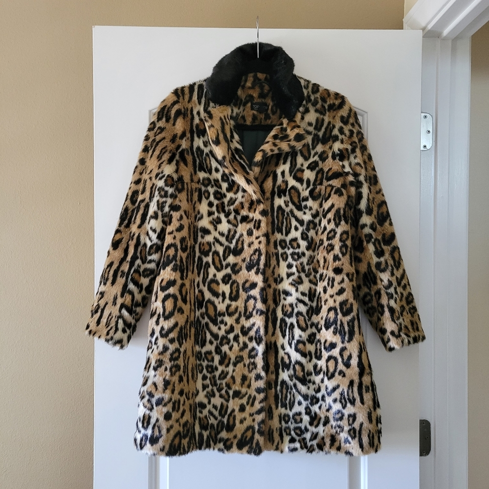 Topshop Leopard Print Faux Fur Jacket - Size 4